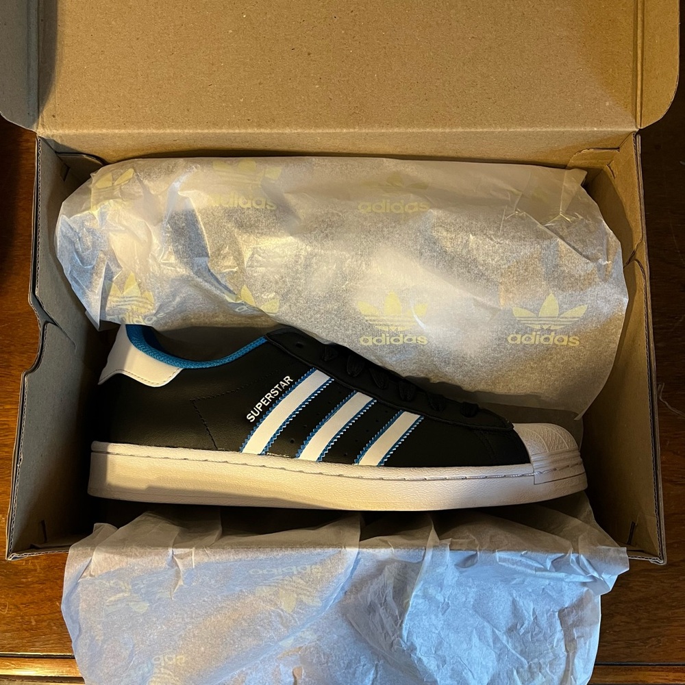 ADIDAS Originals Black, White, Bright Blue Superstar Shoes - Picture 10 of 11